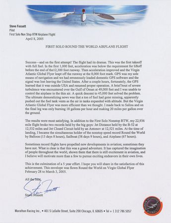 Lot #6703 Steve Fosset Flown Cover, Signed Photograph, and Letter - Image 3