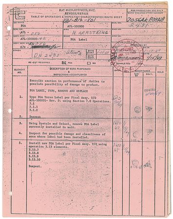 Lot #6376 Neil Armstrong’s Apollo 11 Pre-Flight Spacesuit Label - Image 2