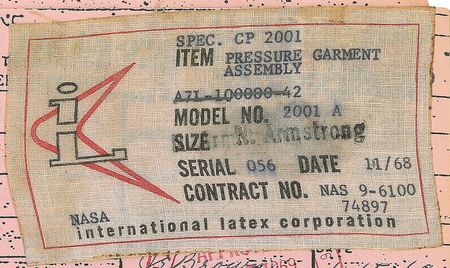 Lot #6376 Neil Armstrong’s Apollo 11 Pre-Flight Spacesuit Label - Image 1