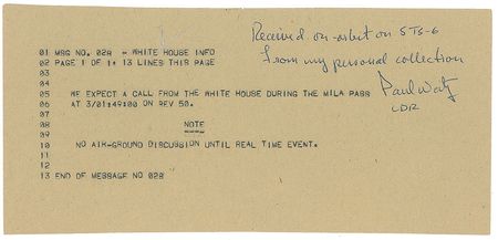 Lot #6646 STS–6: Paul Weitz’s Pair of Flown Teleprinter Pages - Image 2