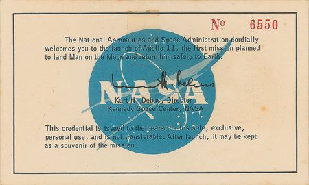 Lot #6362 Apollo 11 Signed Launch Pass - Image 2