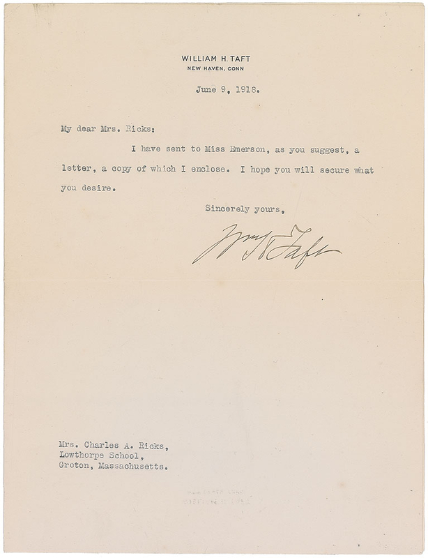 Lot 127 William H. Taft Signed Note