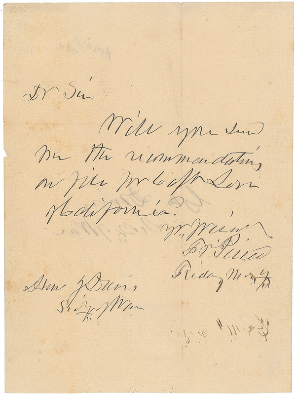 Lot 45 Franklin Pierce: Pierce to Jefferson in 1855, concerning California?s first head ranger