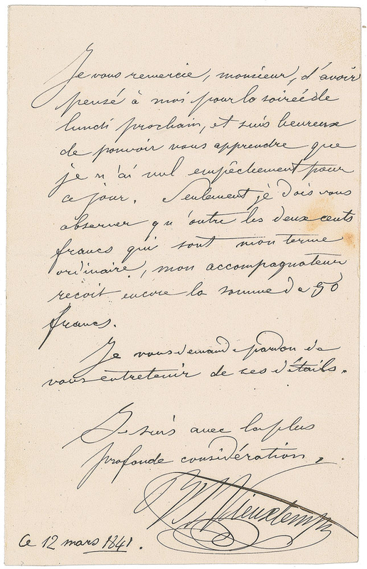 Lot 678 Henri Vieuxtemps Handwritten Letters Signed