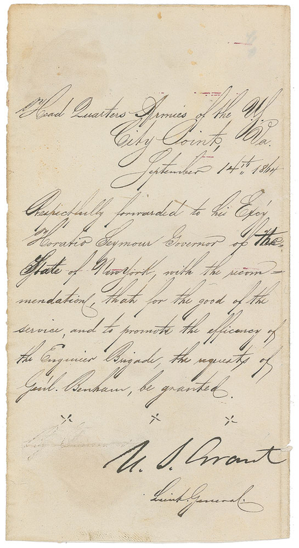 Lot 66 U. S. Grant: Advocating for a top engineer to his future political nemesis