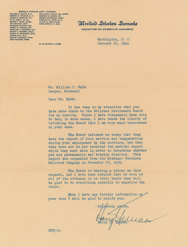 Lot 160 Harry S. Truman Typed Letter Signed