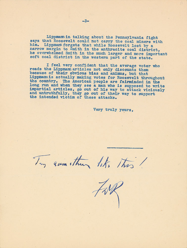 Lot 105 Franklin D. Roosevelt Typed Letter Signed