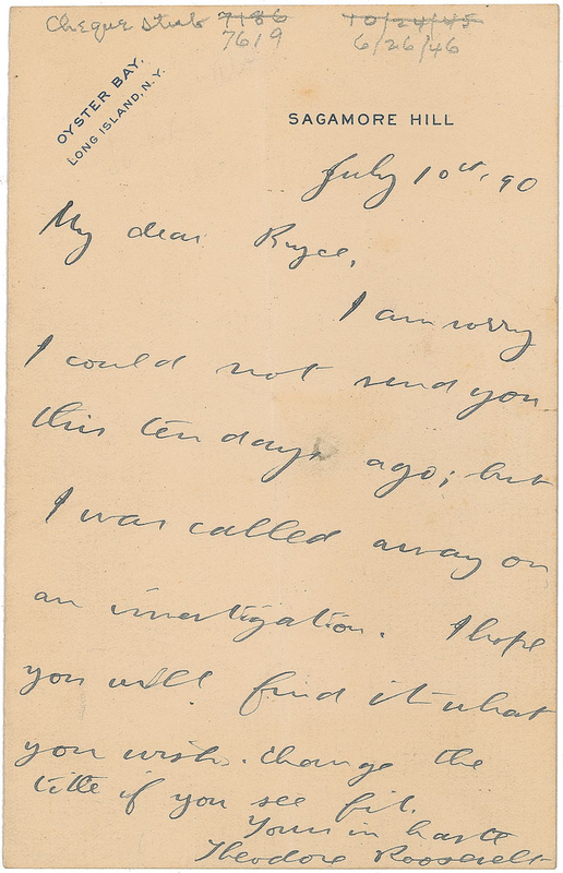 Lot 90 Theodore Roosevelt Handwritten Letter Signed