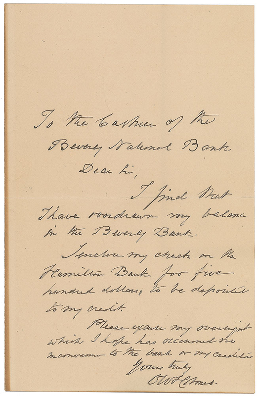 Lot 623 Oliver Wendell Holmes, Sr Handwritten Letter Signed