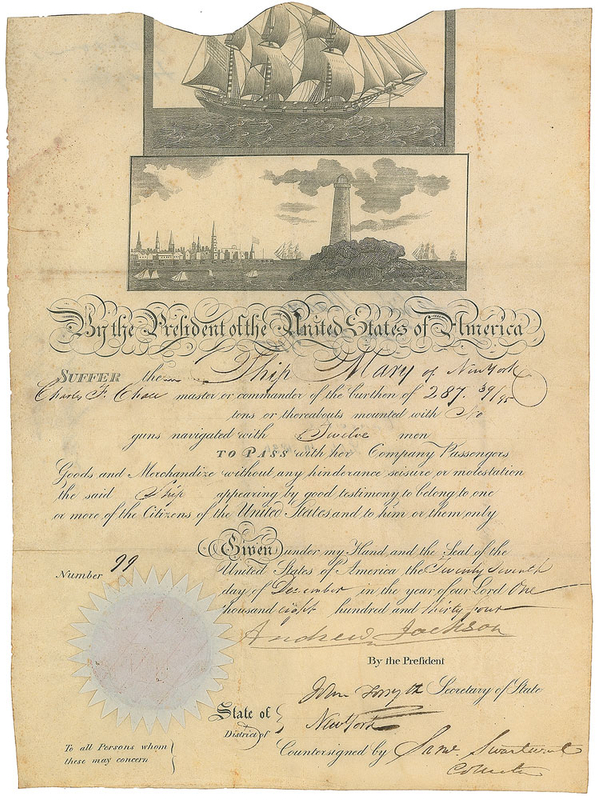Lot 32 Andrew Jackson: Scarce boldly signed ship’s paper