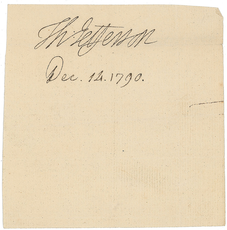 Lot 14 Thomas Jefferson: Choice 1790 Jefferson signature
