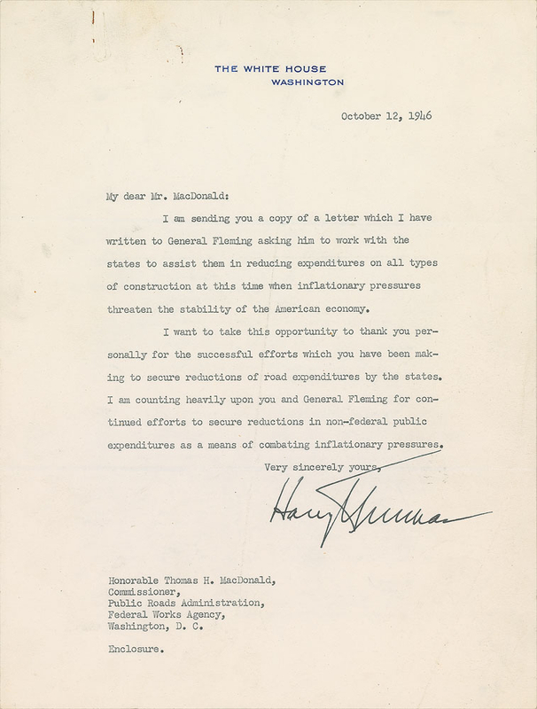 Lot 116 Harry S. Truman Typed Letter Signed