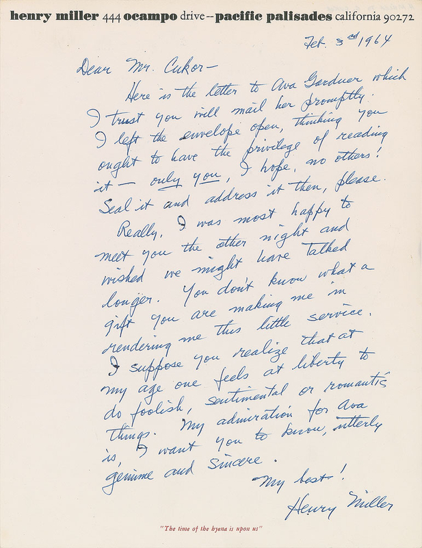 Lot 633 Henry Miller Handwritten Letter Signed