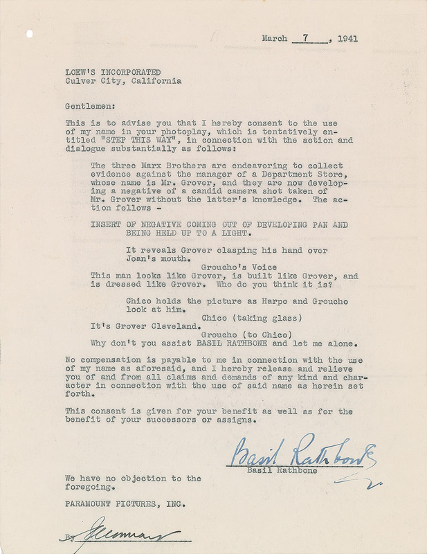 Lot 842 Basil Rathbone Signed Document