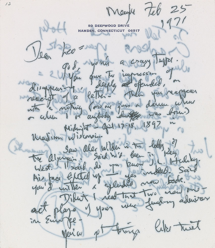 Lot 647 Thornton Wilder Handwritten Letter Signed