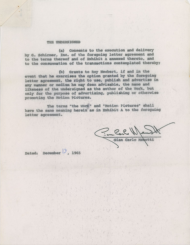 Lot 671 Gian Carlo Menotti Signed Document