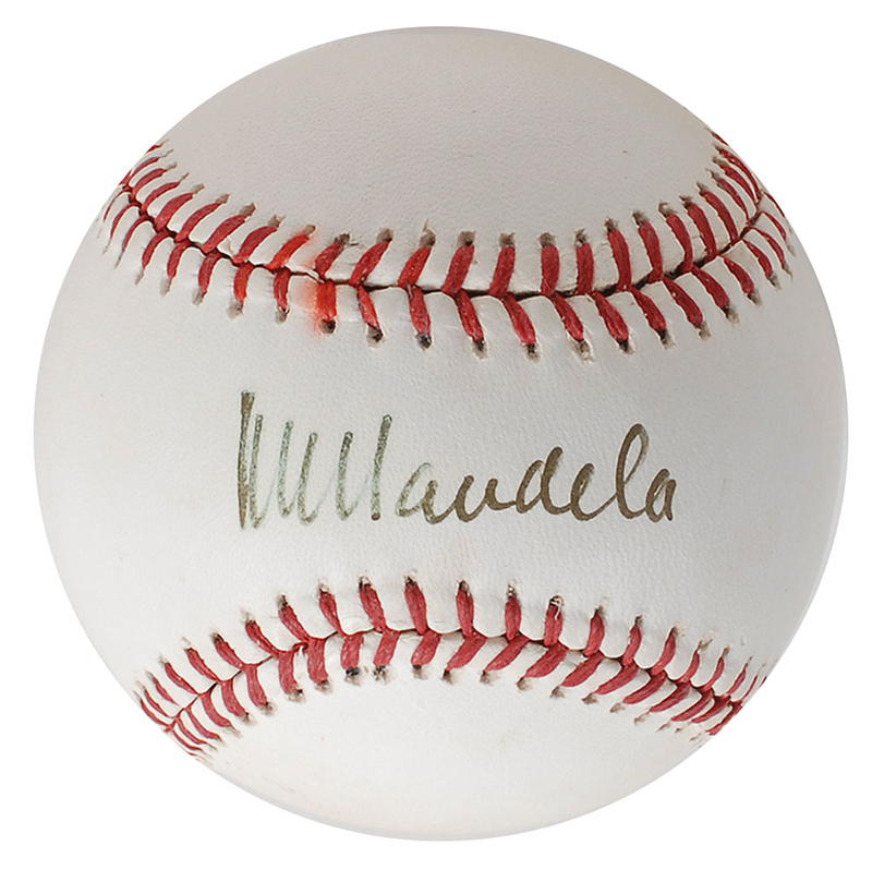 Lot 310 Nelson Mandela: Rare single-signed Mandela baseball