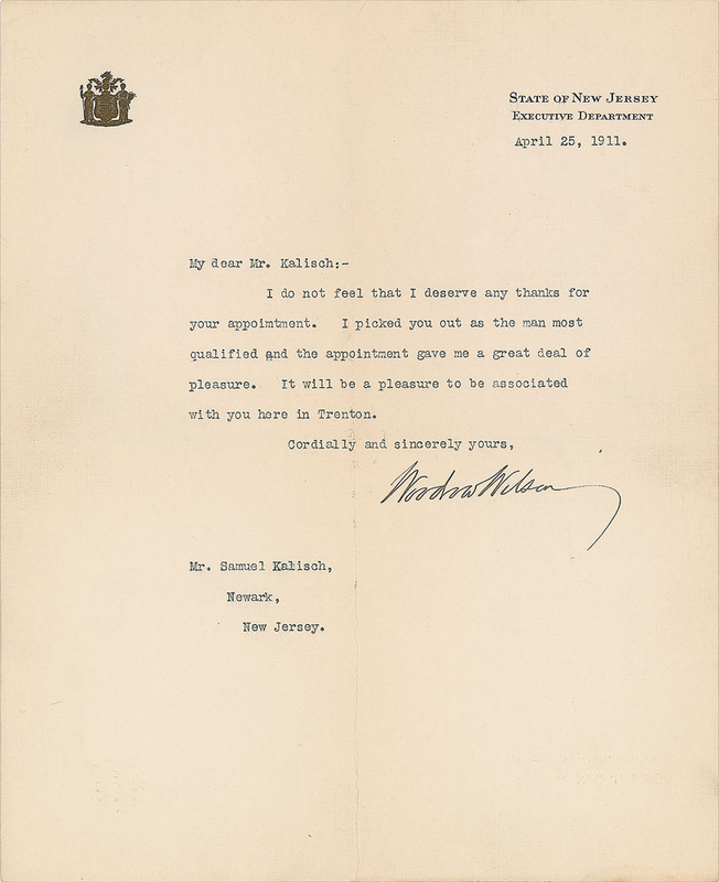 Lot 148 Woodrow Wilson Typed Letter Signed