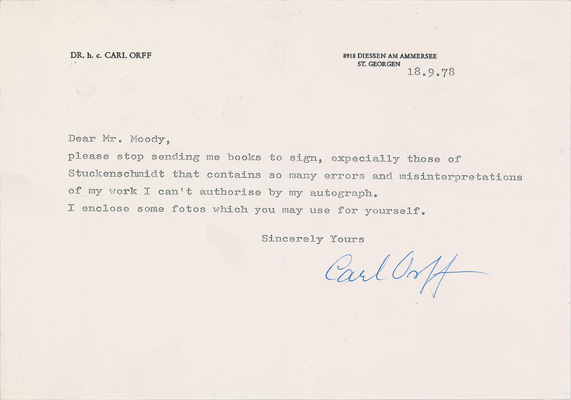 Lot 674 Carl Orff Typed Letter Signed