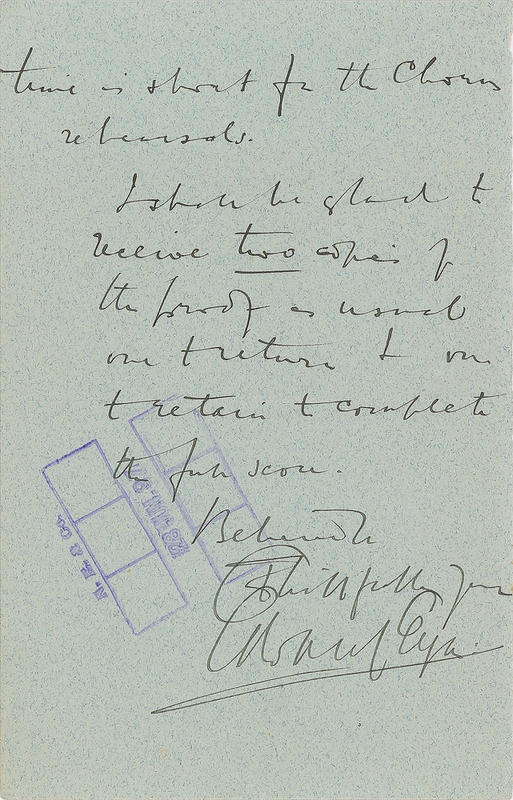 Lot 655 Edward Elgar: Elgar requests a proof for 