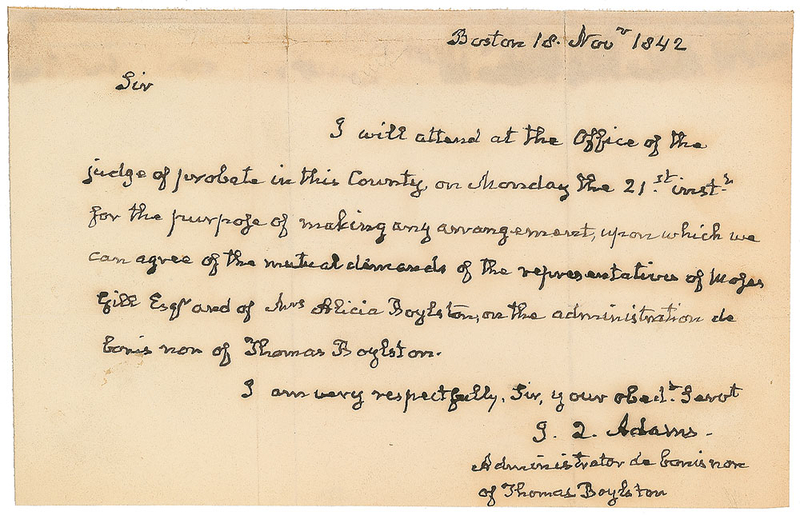 Lot 26 John Quincy Adams: Attorney Adams serves as administrator de bonis non in 1842