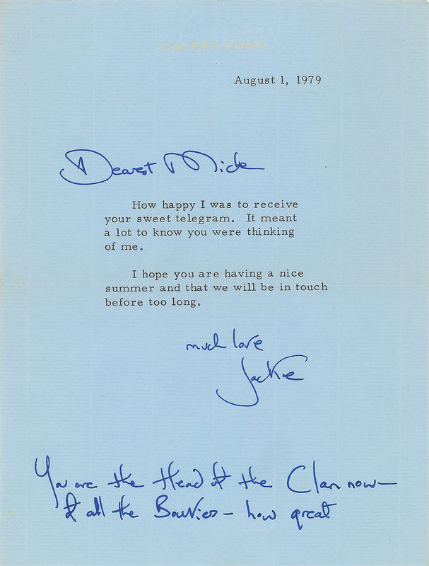 Lot 134 Jacqueline Kennedy: ?You are the Head of the Clan now?of all the Bouvier?how great?