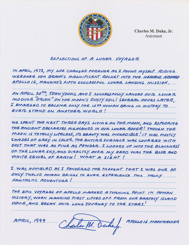 Lot 489 Charlie Duke: “The 10th human being in history to ever stand on another world!”
