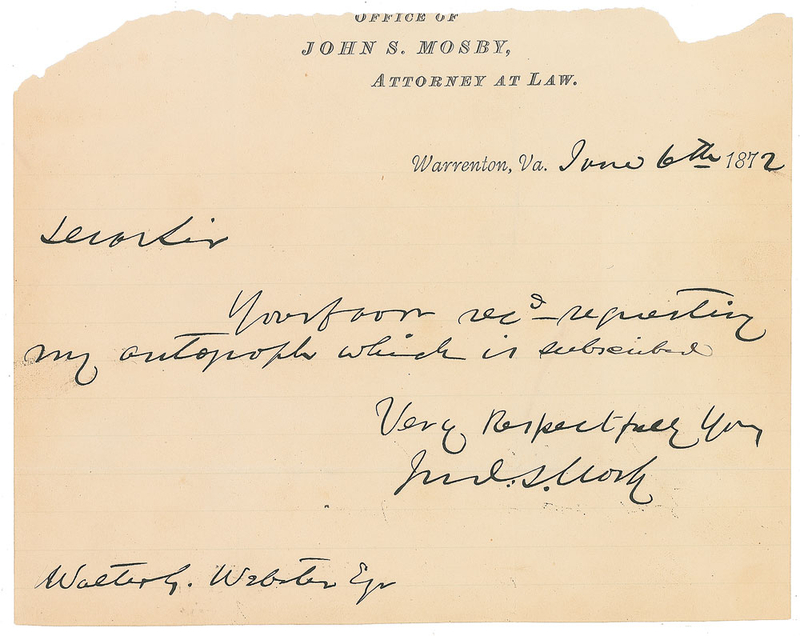 Lot 412 John S. Mosby Handwritten Letter Signed