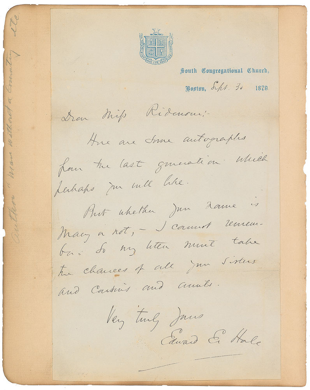 Lot 621 Edward Everett Hale and William Cullen Bryant Handwritten Letters Signed