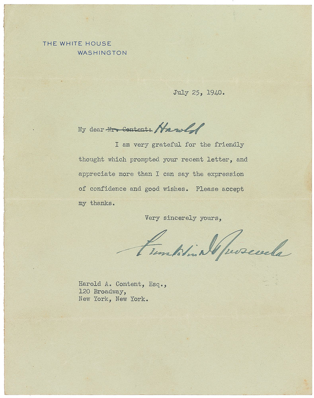 Lot 157 Franklin D. Roosevelt Typed Letter Signed