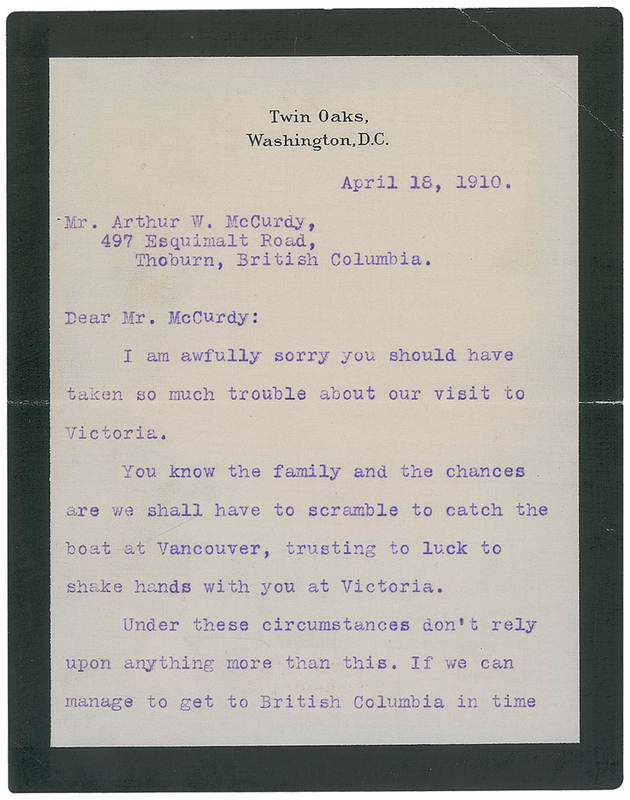 Lot 237 Alexander Graham Bell: Bell on an upcoming Canadian trip in 1910