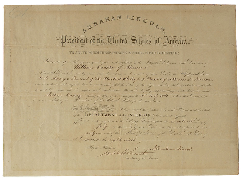 Lot 53 Abraham Lincoln: Early Civil War appointment to the embattled border shortly after the St. Louis Massacre