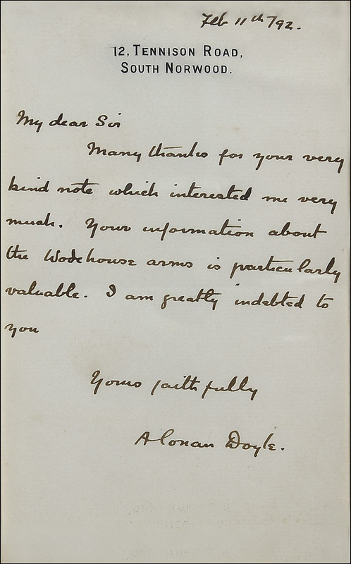 Lot 573 Arthur Conan Doyle Handwritten Letter Signed