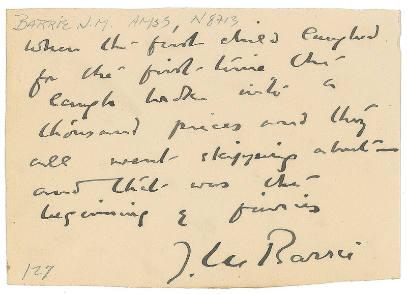 Lot 604 James M. Barrie: Sought-after quote from Peter Pan—“and that was the beginning of fairies”