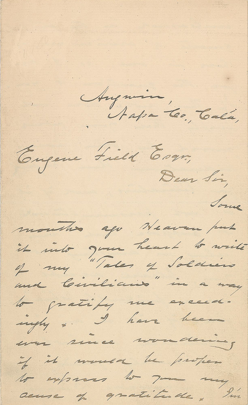 Lot 605 Ambrose Bierce: “Heaven put it into your heart to write of my ‘Tales of Soldiers and Civilians’”