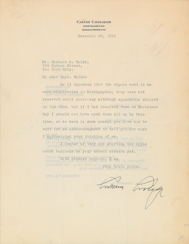 Lot 98 Calvin Coolidge Letters
