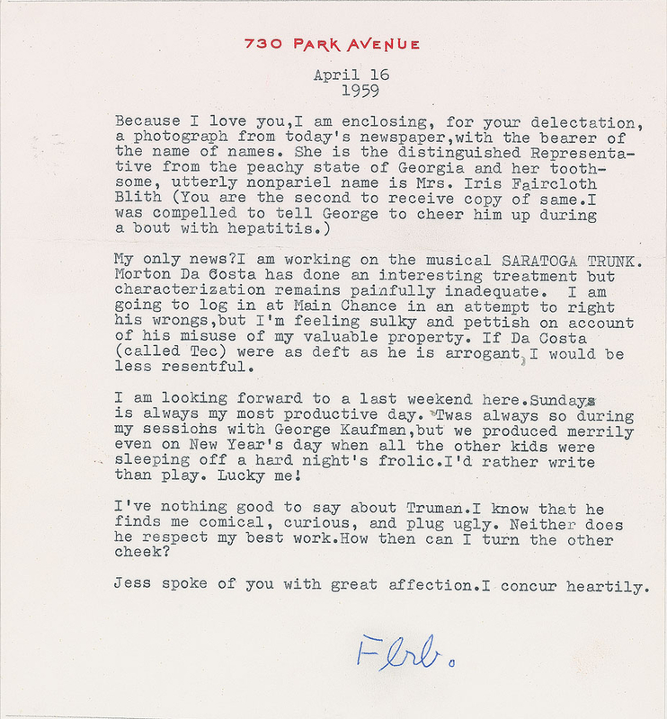 Lot 615 Edna Ferber Typed Letter Signed