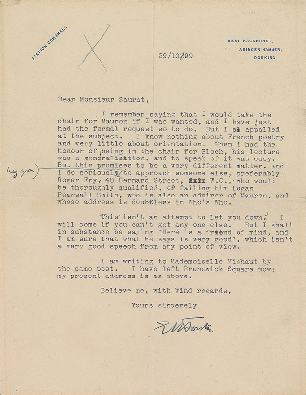 Lot 617 E. M. Forster Typed Letter Signed