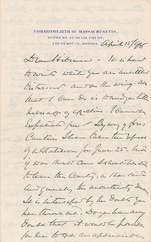 Lot 338 Oliver Wendell Holmes, Jr: “If war should come I should hesitate to leave this country”