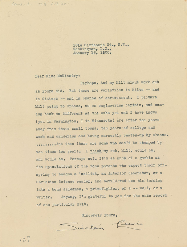 Lot 628 Sinclair Lewis Typed Letter Signed