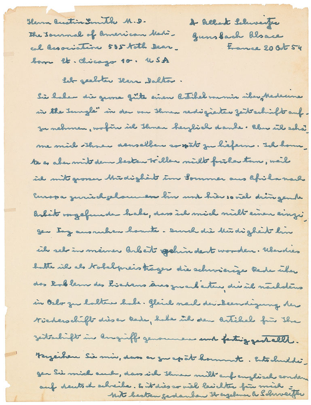 Lot 258 Albert Schweitzer: “My article entitled ‘Medicine in the Jungle’”