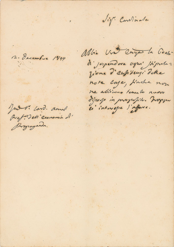 Lot 264 Pope Gregory XVI Handwritten Letter Signed