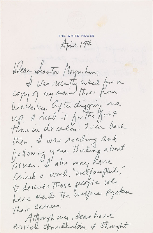 Lot 138 Hillary Clinton: ?I also may have coined a word, ?welfarephile??