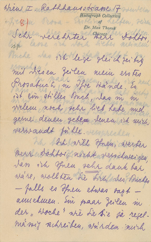 Lot 598 Stefan Zweig Handwritten Letter Signed