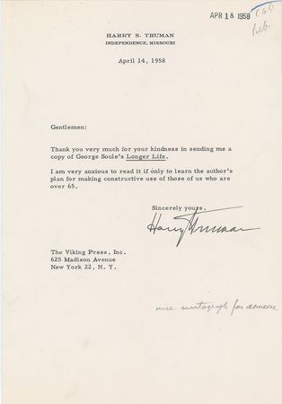 Lot #159 Harry S. Truman Typed Letter Signed - Image 1