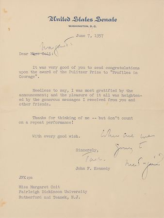 Lot #128 John F. Kennedy: Flirting with a past fling upon receiving the Pulitzer - Image 2