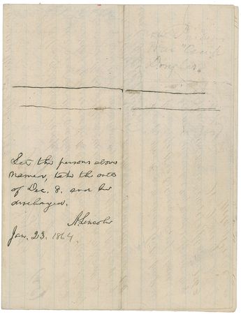 Lot #55 Abraham Lincoln: Granting two Confederate prisoners permission ?to take the oath of Dec. 8 and be discharged? - Image 2