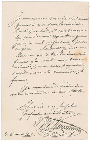 Lot #678 Henri Vieuxtemps Handwritten Letters Signed - Image 1