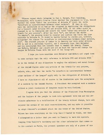 Lot #92 William H. Taft: “Wilson is paying the penalty now that he deserves for his utter indifference to the qualifications of men whom he selects” - Image 2