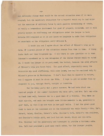 Lot #92 William H. Taft: “Wilson is paying the penalty now that he deserves for his utter indifference to the qualifications of men whom he selects” - Image 4